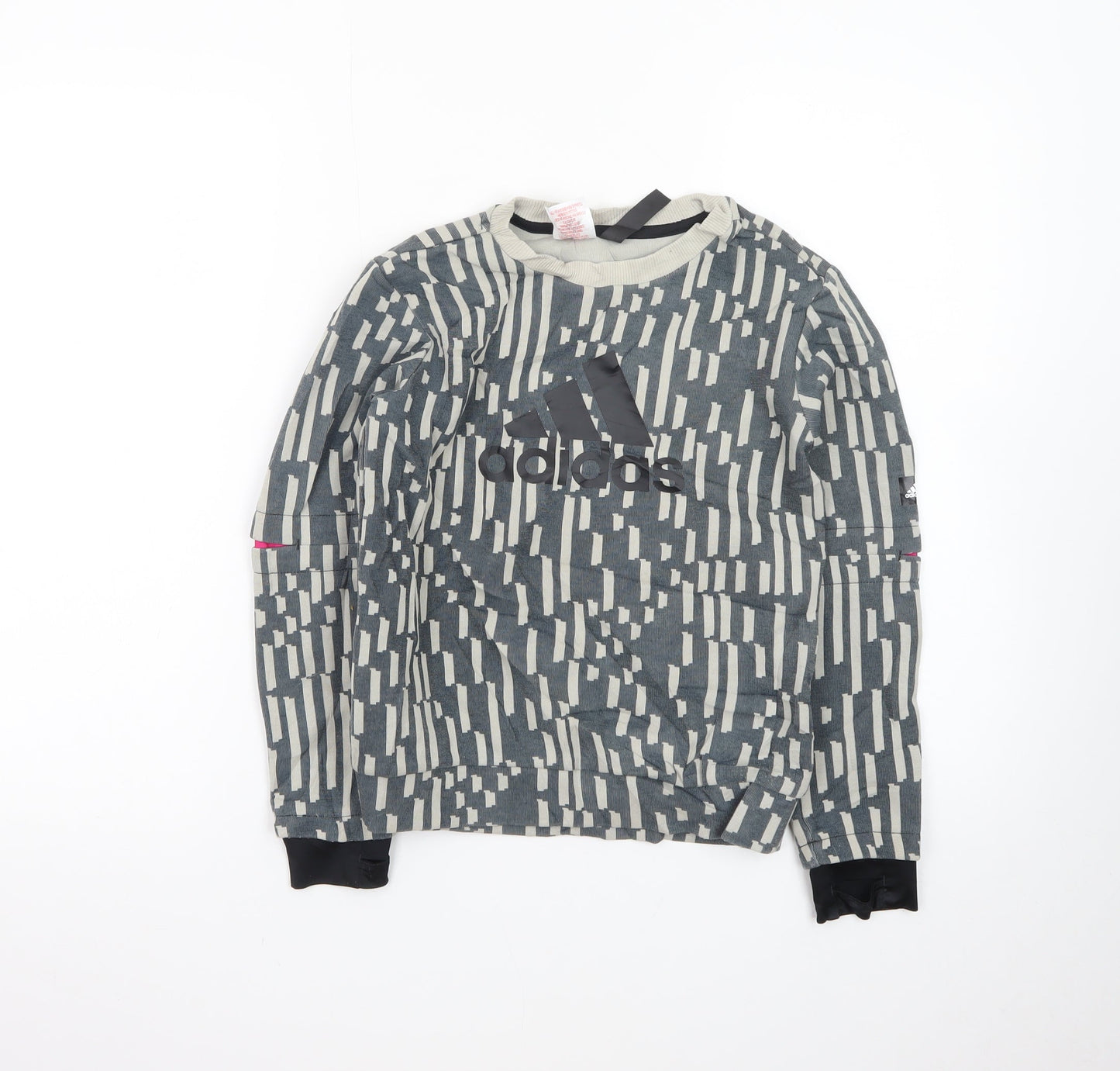 Adidas Boys Grey Patterned Crew Neck Sweatshirt XS 7-8Y Primegreen