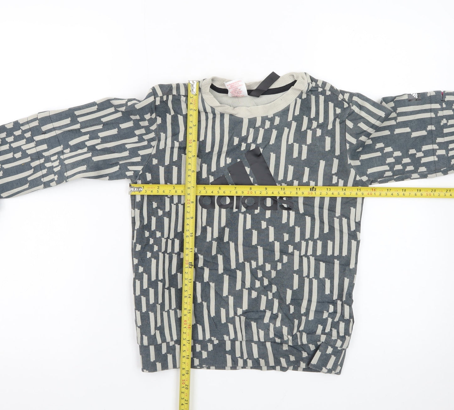 Adidas Boys Grey Patterned Crew Neck Sweatshirt XS 7-8Y Primegreen