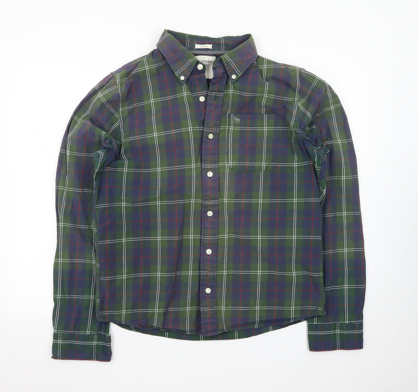 Abercrombie & Fitch Men's Green Check Button-Up Shirt XL