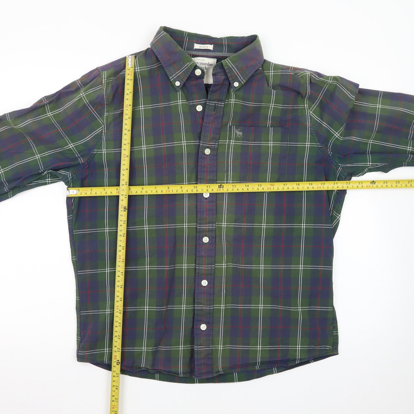 Abercrombie & Fitch Men's Green Check Button-Up Shirt XL