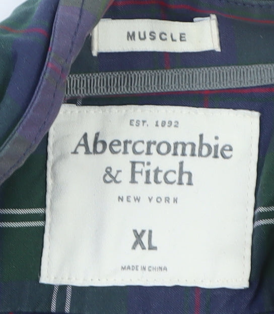 Abercrombie & Fitch Men's Green Check Button-Up Shirt XL