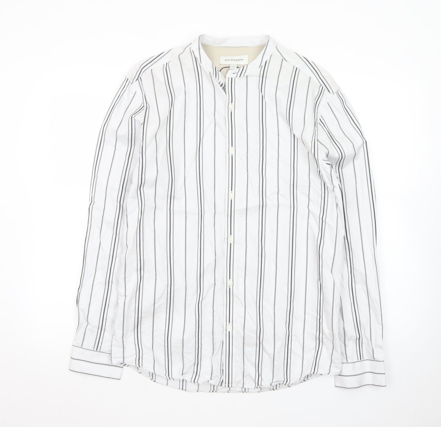 Marks and Spencer Men’s White Striped Band Collar Shirt Size S