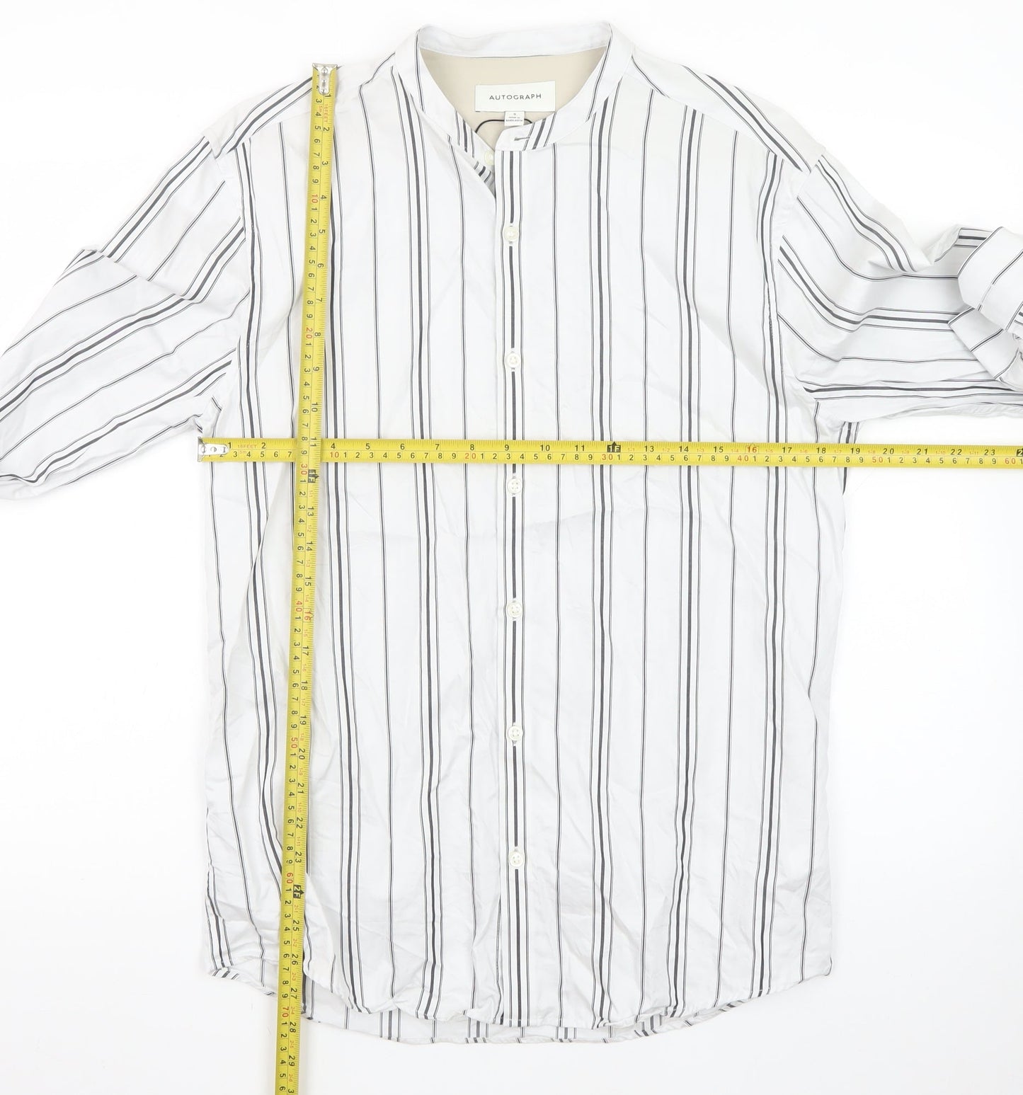 Marks and Spencer Men’s White Striped Band Collar Shirt Size S
