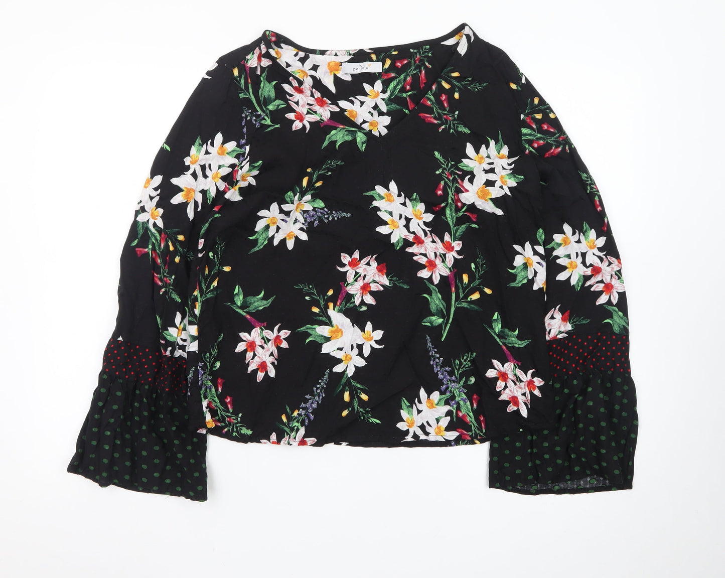 Marks and Spencer Women's Black Floral V-Neck Long Sleeve Tunic Blouse Size 14