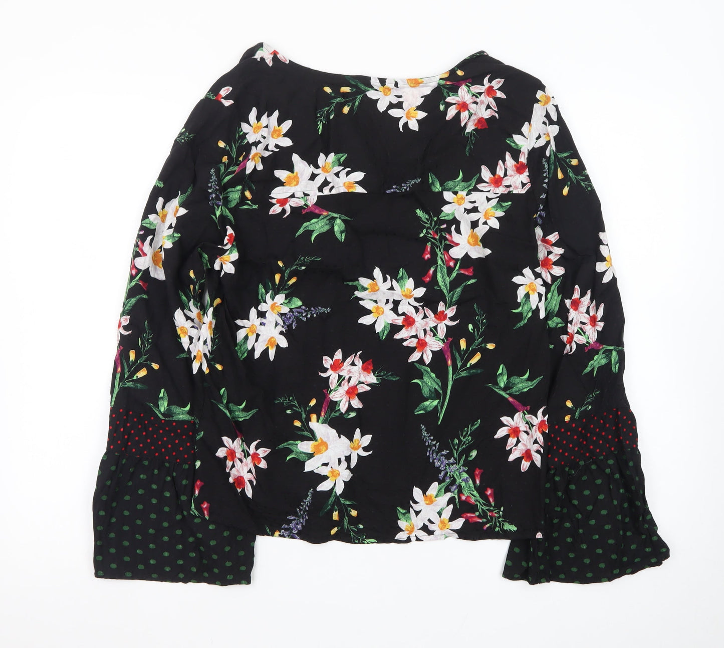 Marks and Spencer Women's Black Floral V-Neck Long Sleeve Tunic Blouse Size 14