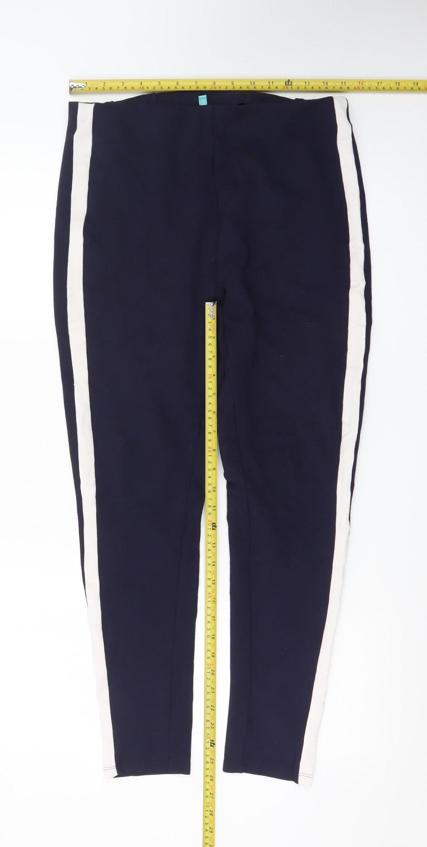 BARE Womens Navy Blue Side Stripe Skinny Trousers Size 14