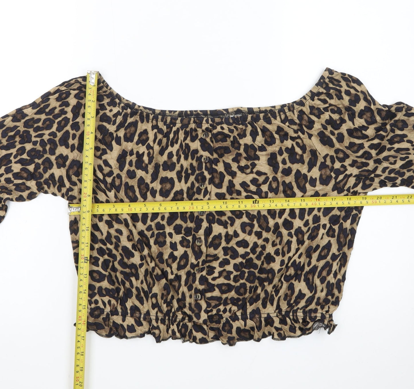 H&M Women Brown Leopard Off Shoulder Cropped Blouse M