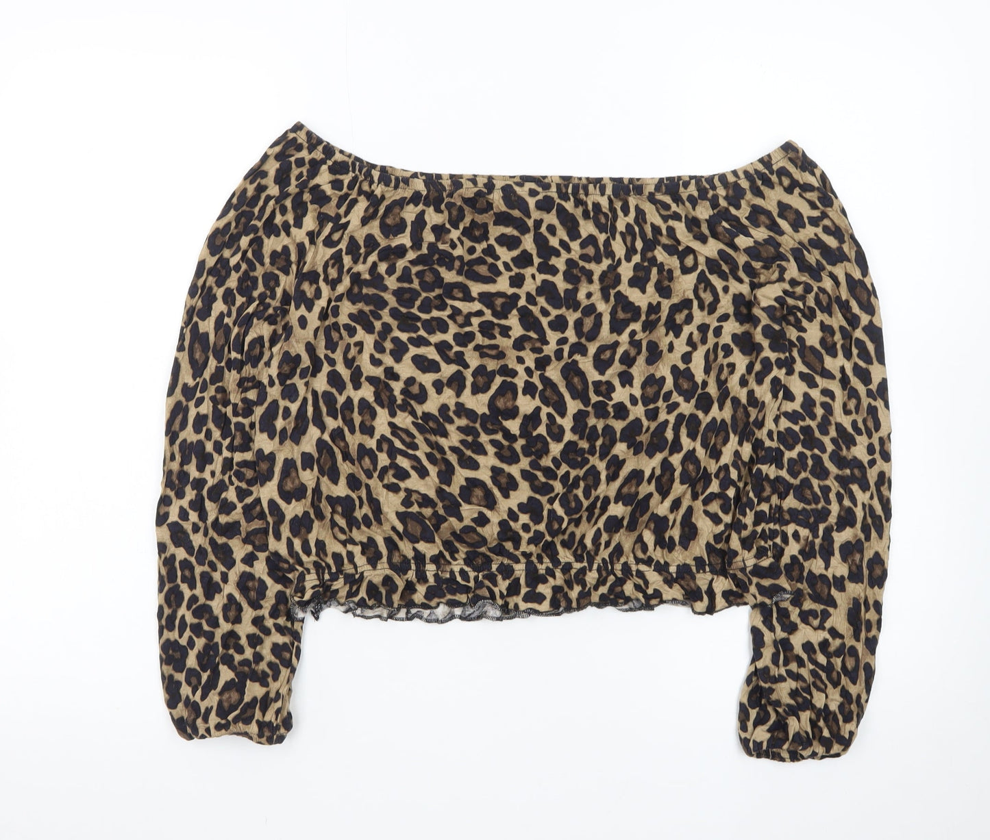 H&M Women Brown Leopard Off Shoulder Cropped Blouse M