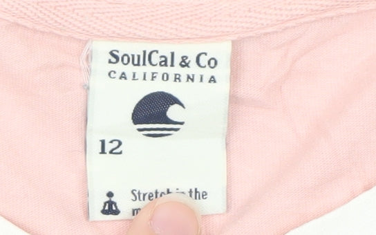 SoulCal & Co Women's Pink Ringer T-Shirt Size 12 Cotton Casual Top