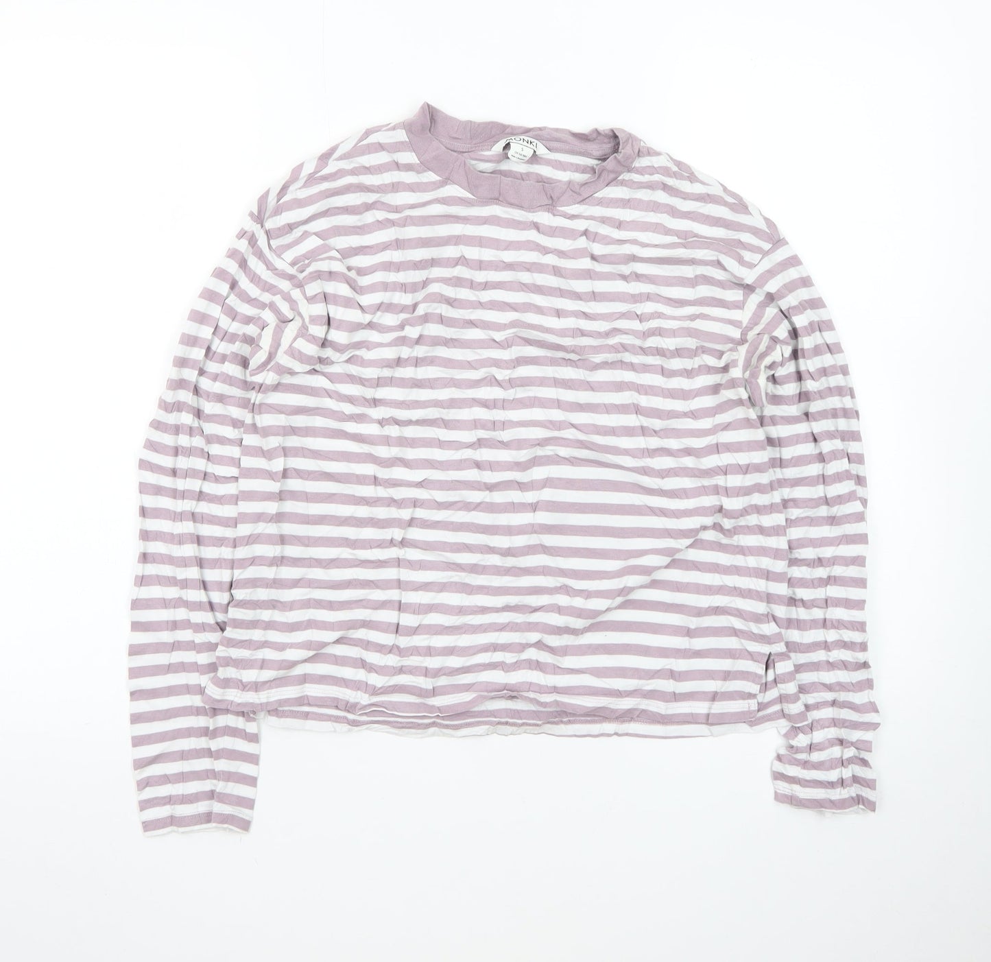 Monki Womens Pink White Striped Long Sleeve Cotton T-Shirt Size S