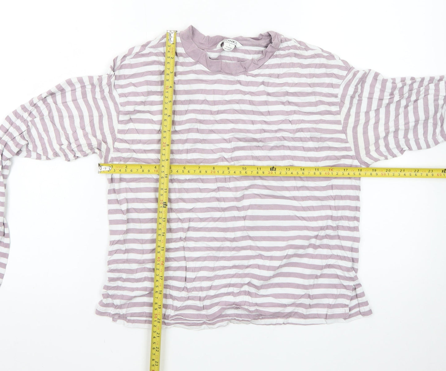 Monki Womens Pink White Striped Long Sleeve Cotton T-Shirt Size S