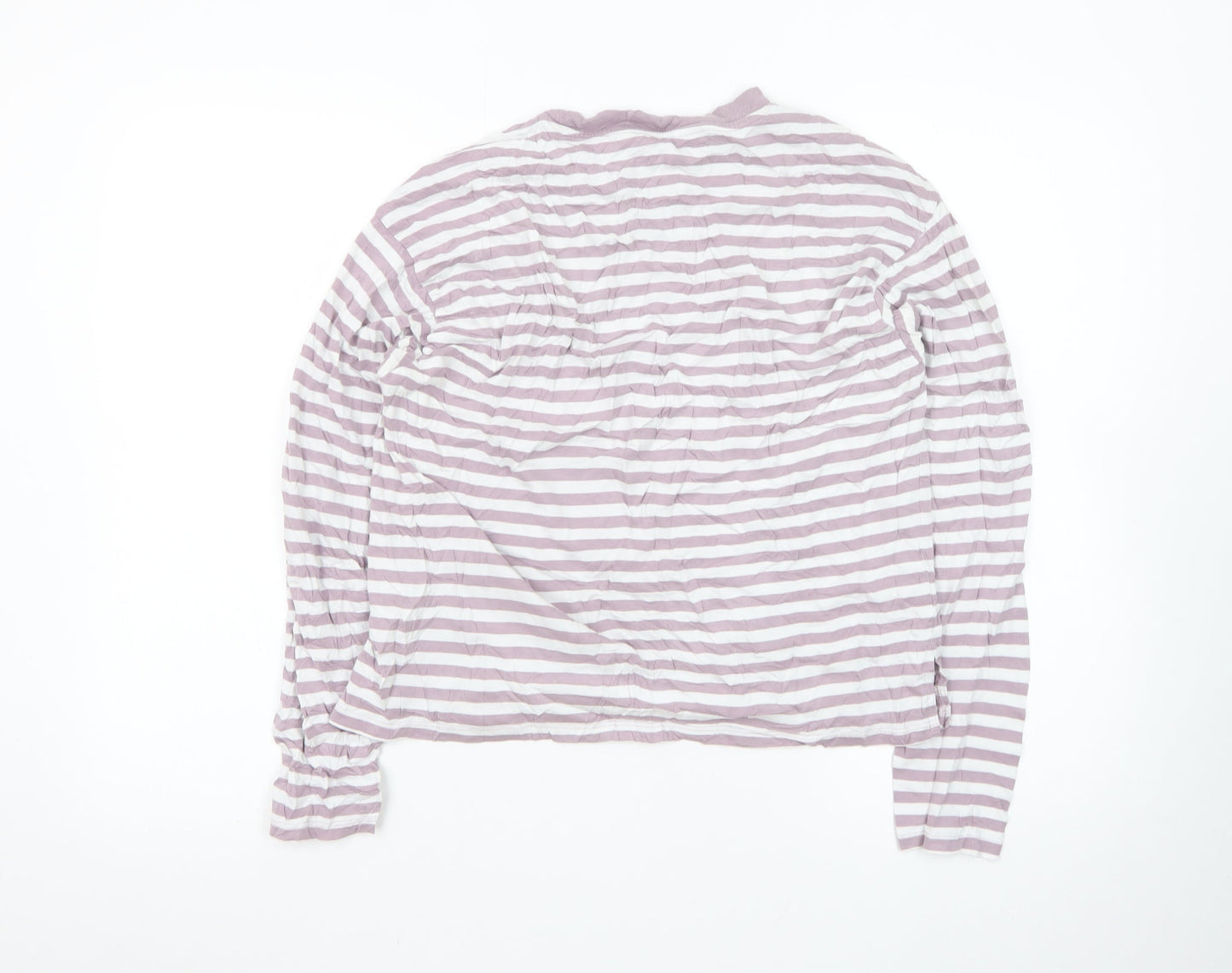 Monki Womens Pink White Striped Long Sleeve Cotton T-Shirt Size S
