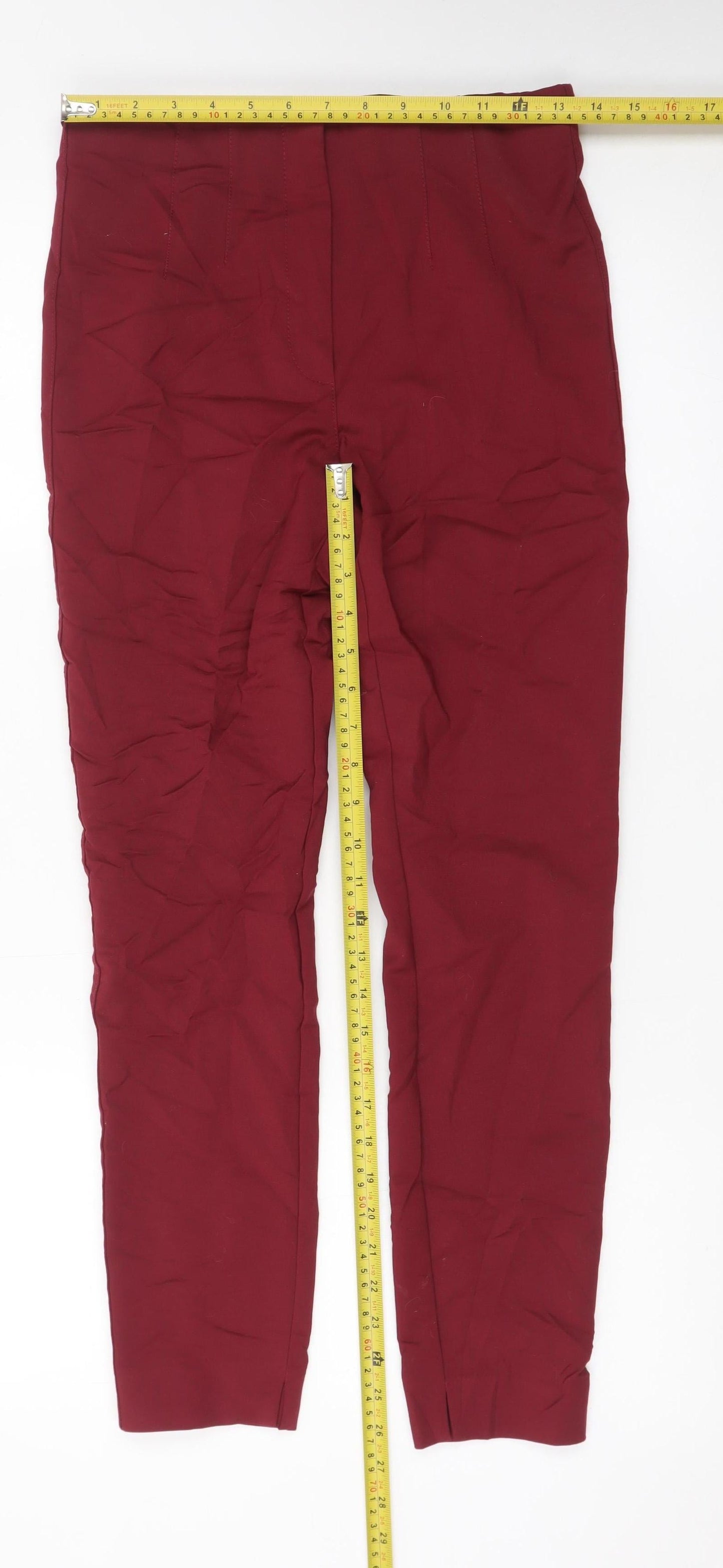 MNG Women Burgundy Slim Trousers Size 8 Cotton Blend