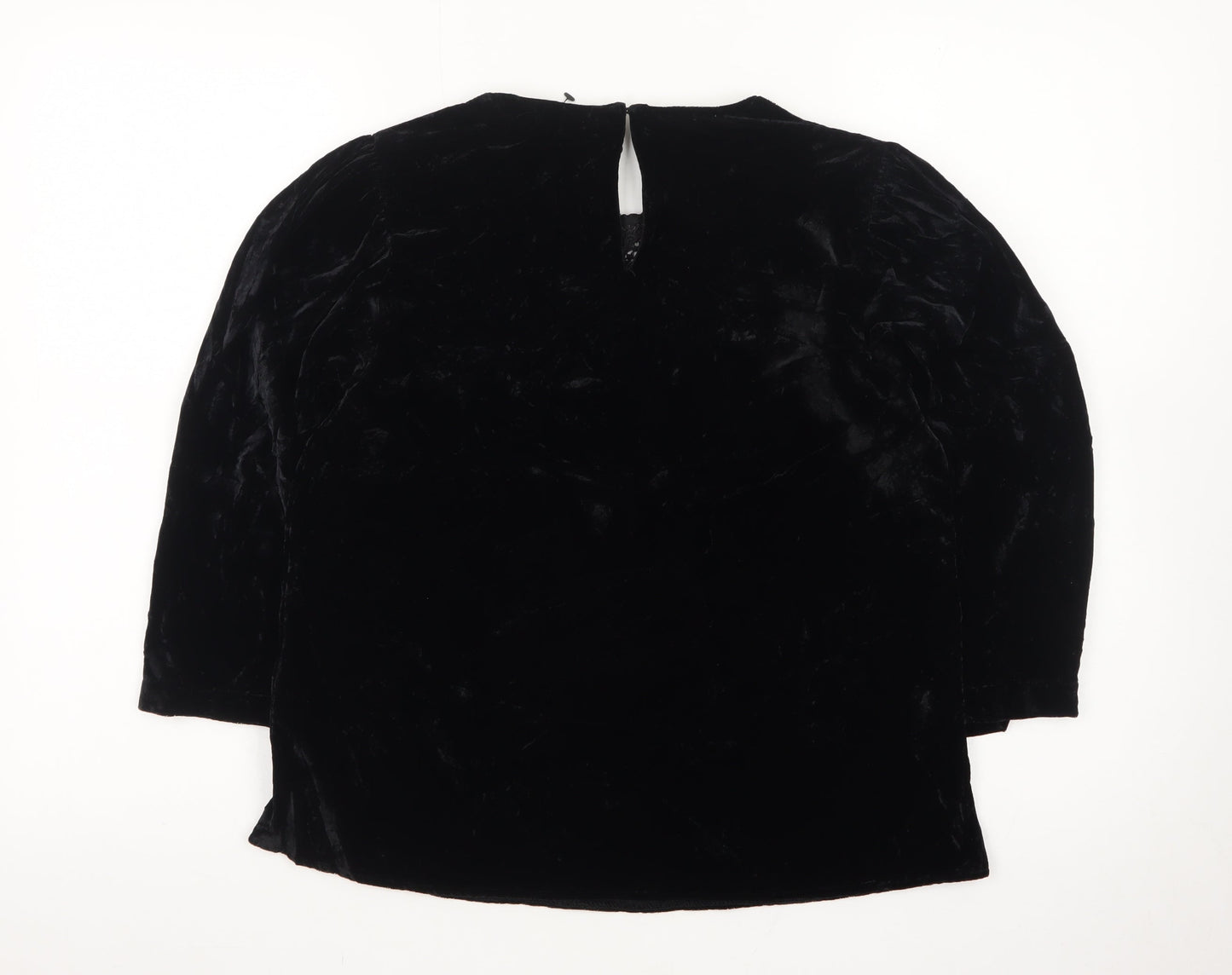 Zara Women Black Velvet Embroidered Blouse XS 3/4 Sleeve