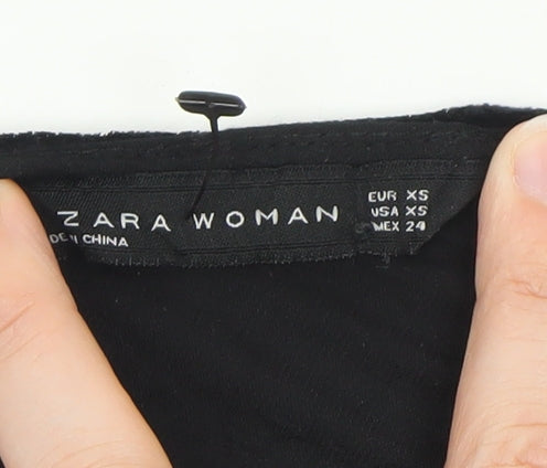 Zara Women Black Velvet Embroidered Blouse XS 3/4 Sleeve