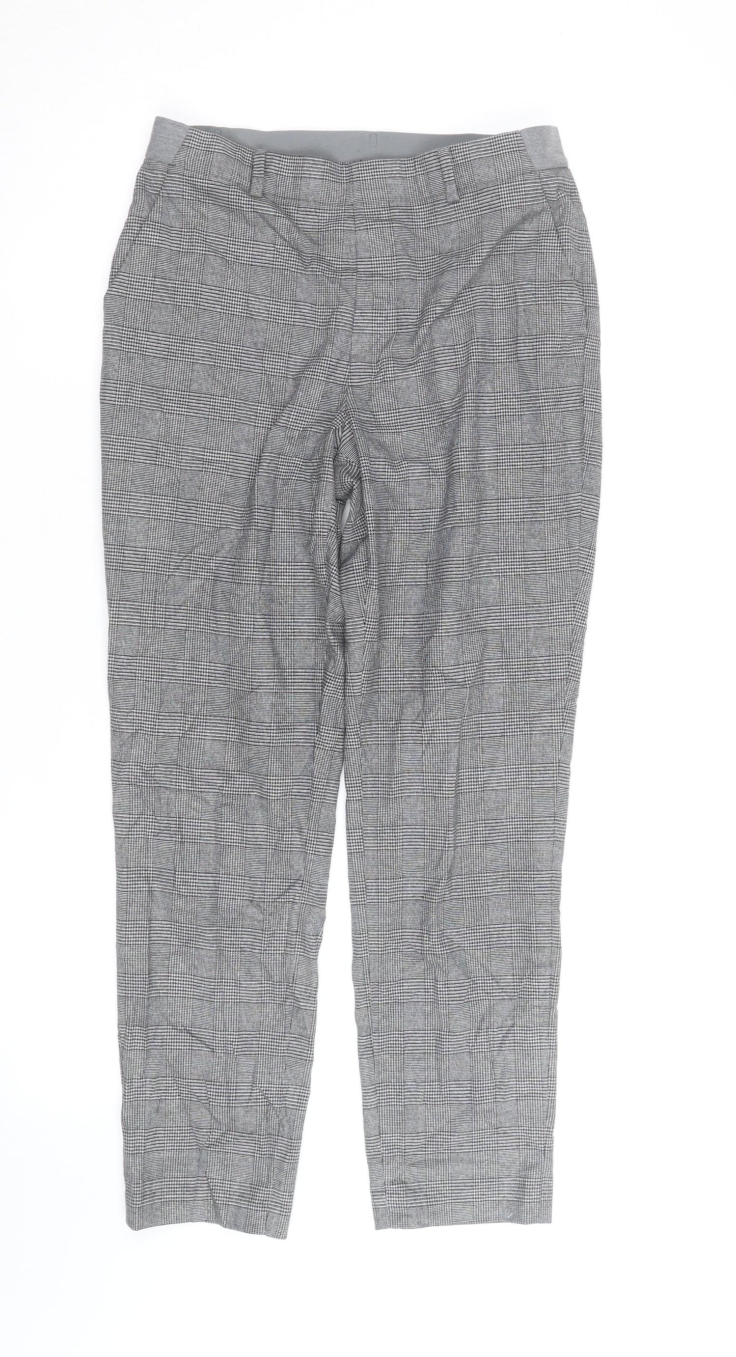 Uniqlo Women's Grey Check Stretch Work Trousers Size 12