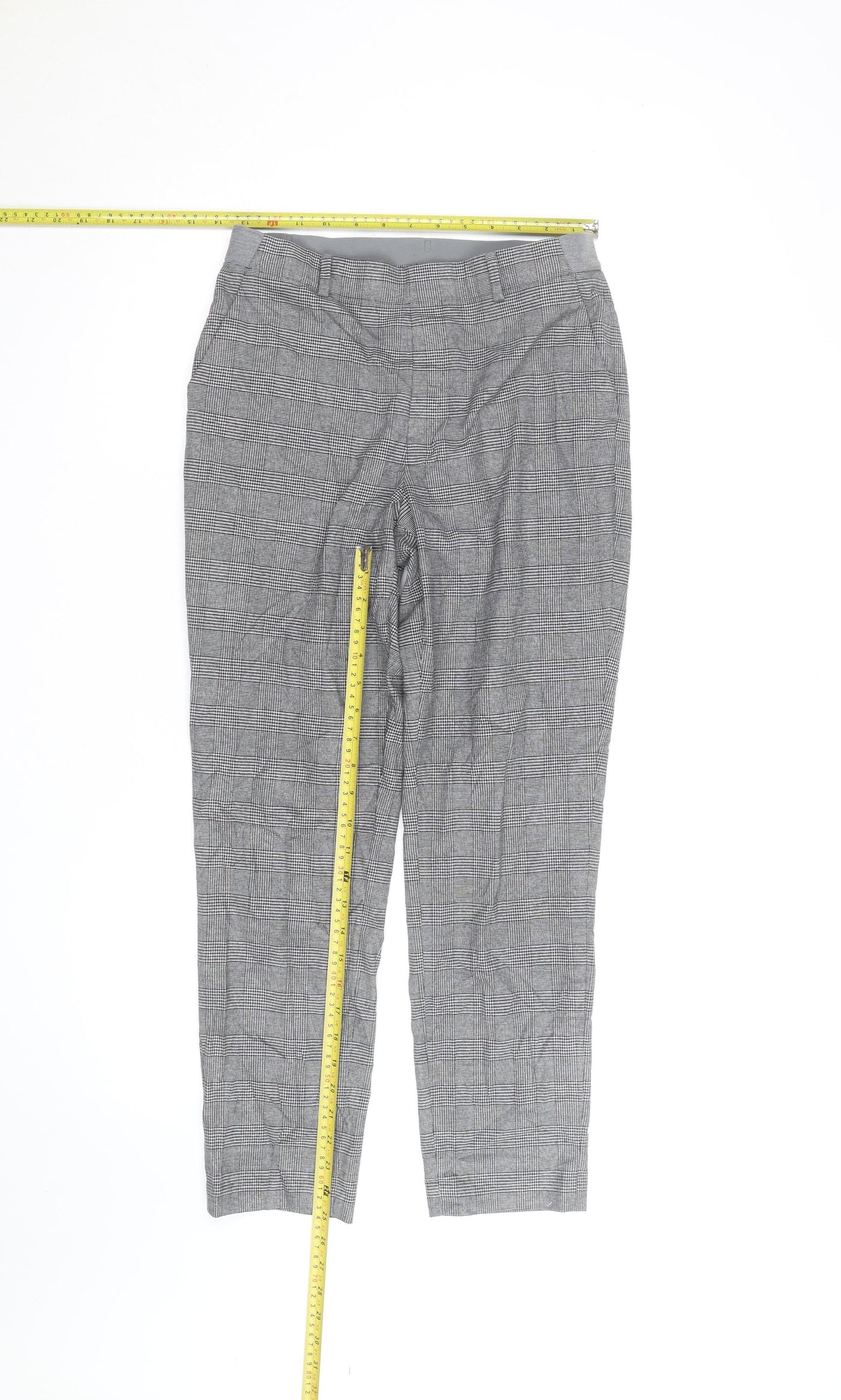 Uniqlo Women's Grey Check Stretch Work Trousers Size 12