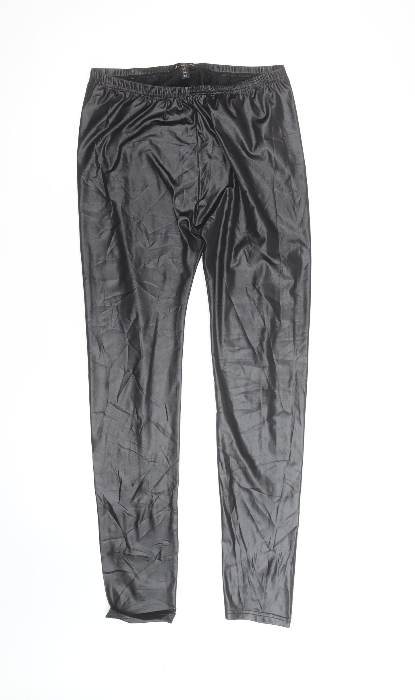 Ged London Women’s Black Faux Leather Leggings Size M Elastic Waist Slim Fit
