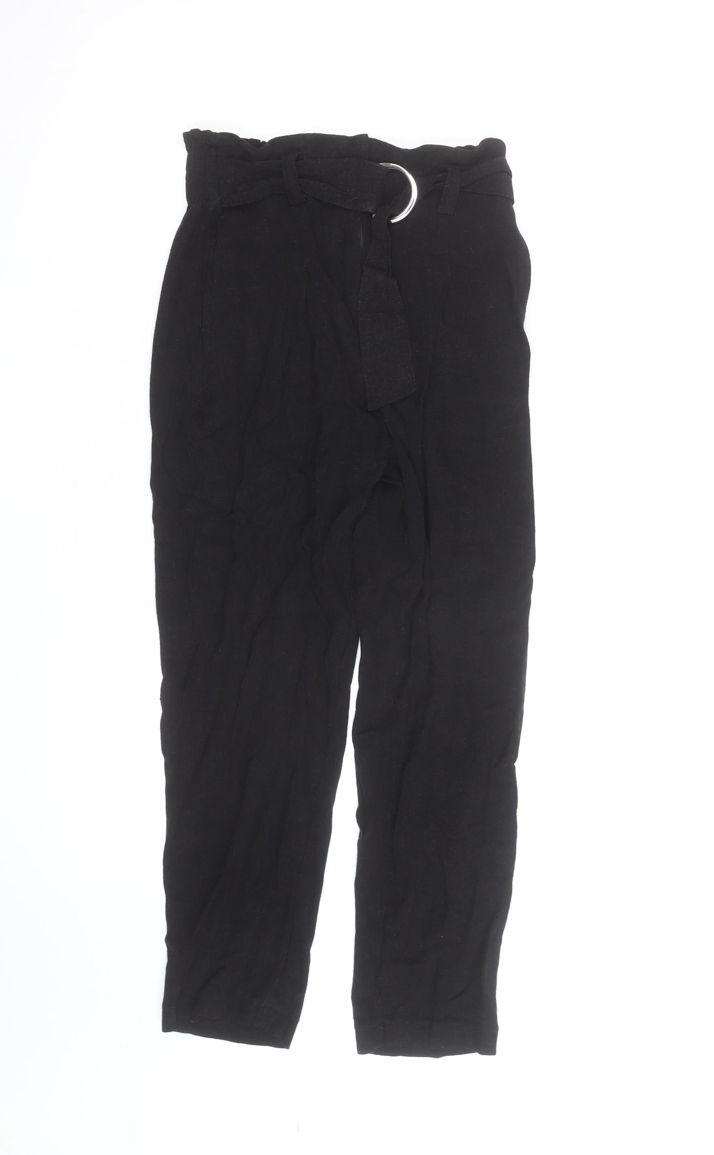 Lipsy Women Black Paperbag Belted Trousers UK 10 Viscose Linen Blend