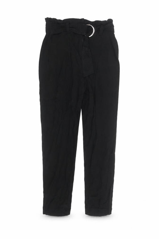 Lipsy Women Black Paperbag Belted Trousers UK 10 Viscose Linen Blend