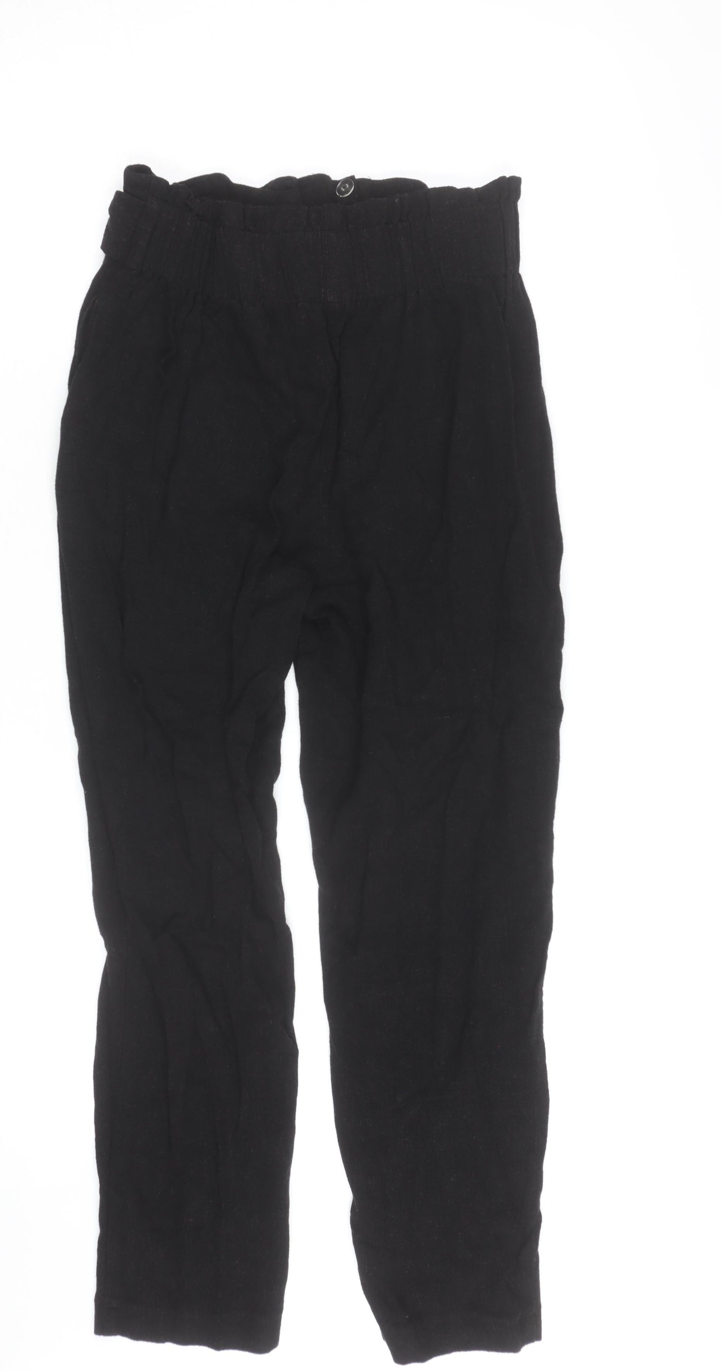 Lipsy Women Black Paperbag Belted Trousers UK 10 Viscose Linen Blend