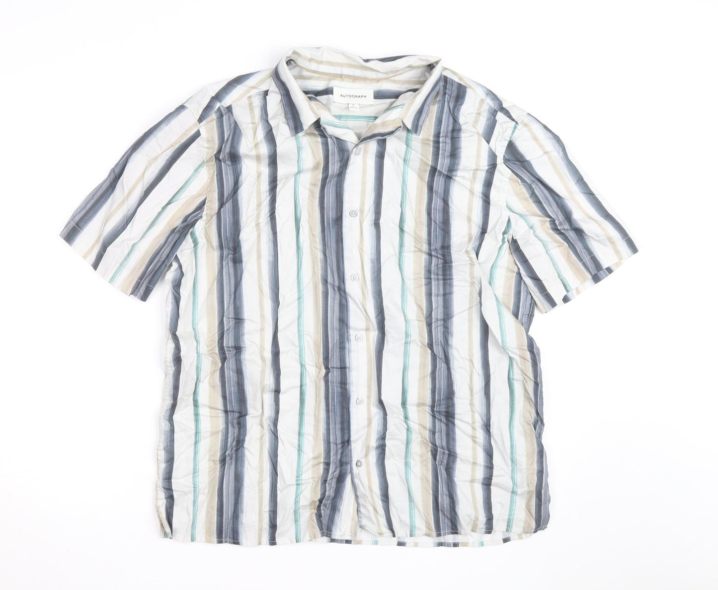 Marks and Spencer Autograph Men's Multicoloured XL Striped Short Sleeve Cotton Shirt