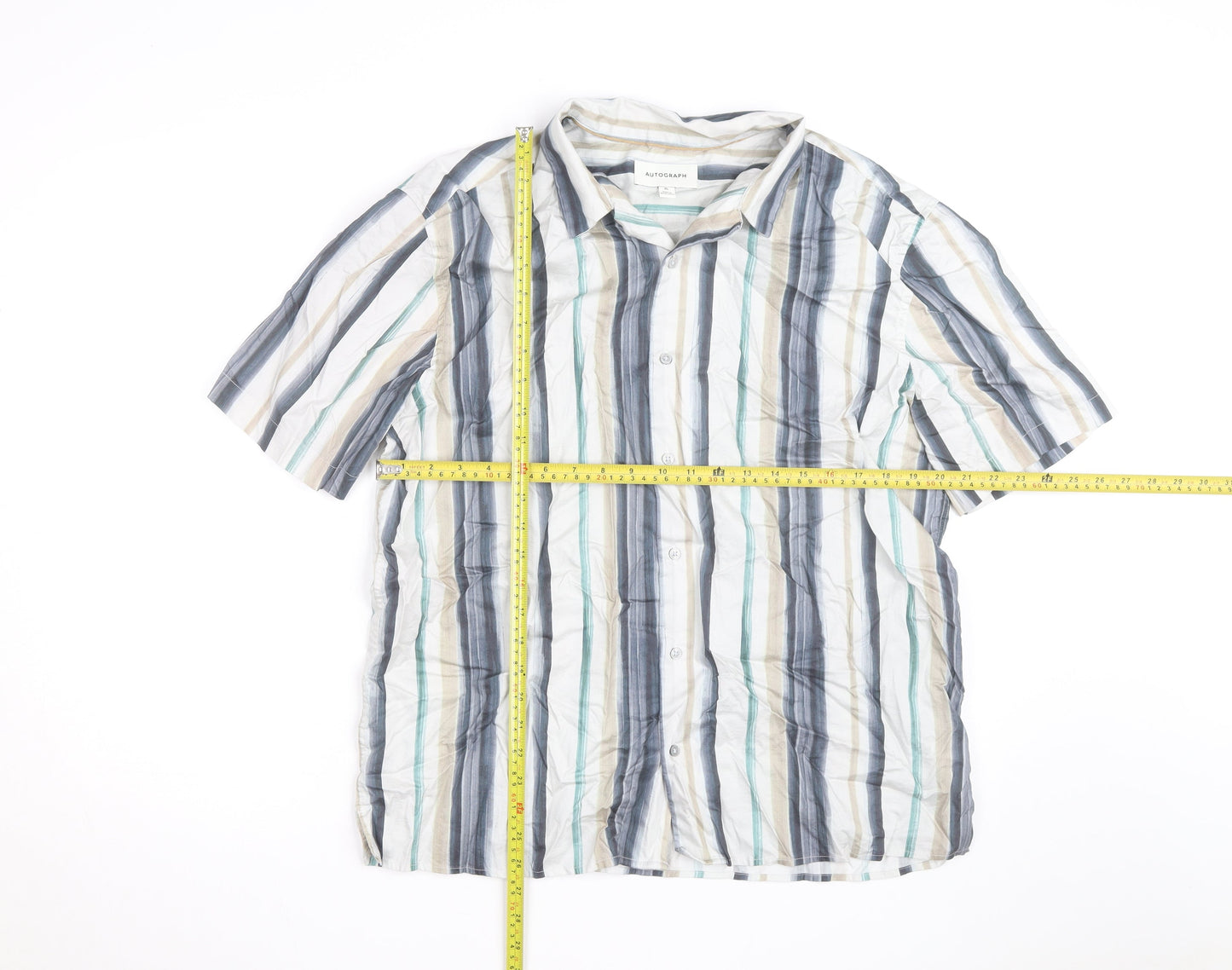 Marks and Spencer Autograph Men's Multicoloured XL Striped Short Sleeve Cotton Shirt