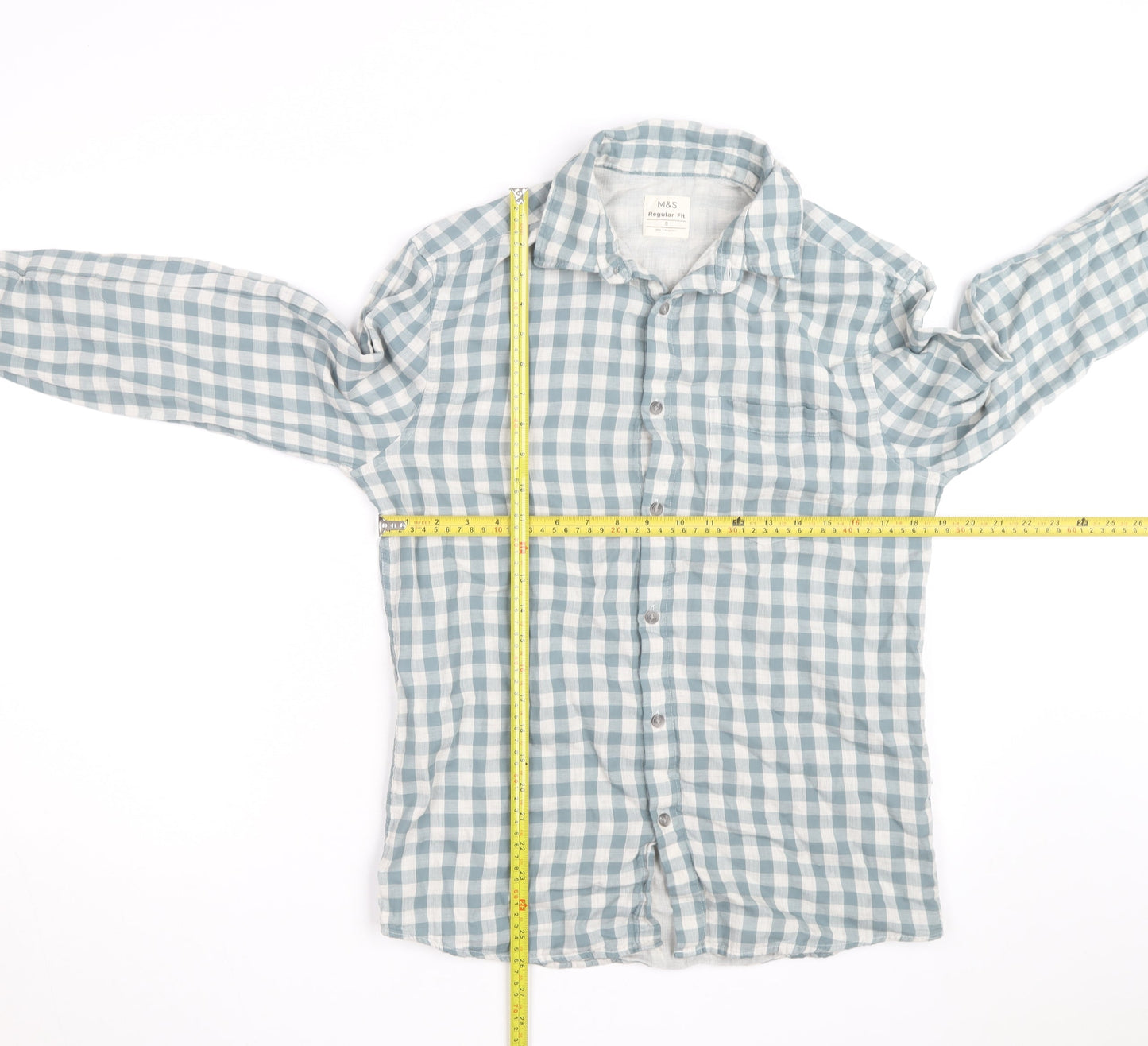 Marks and Spencer Men's Blue Check Regular Fit Cotton Shirt S