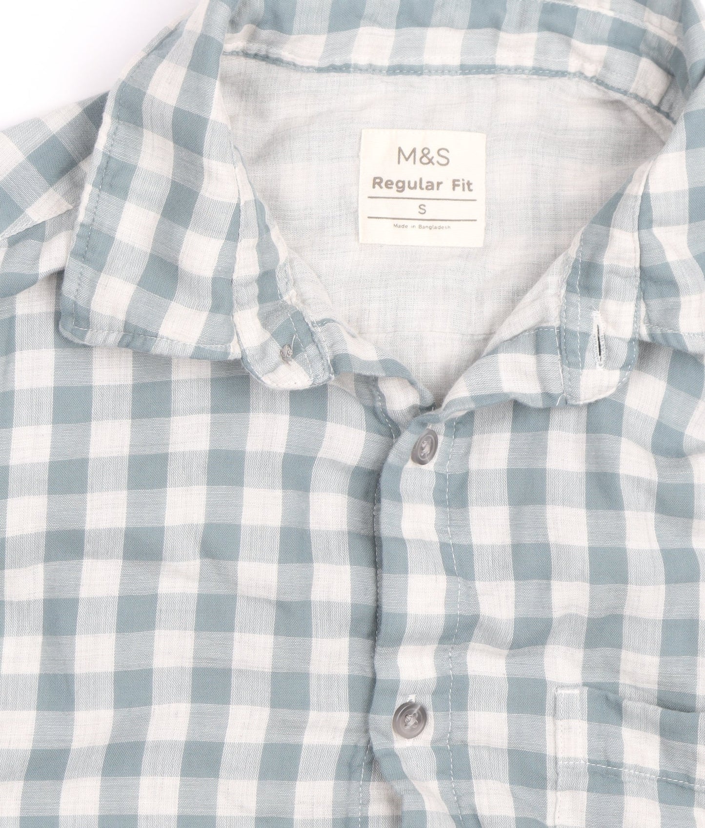 Marks and Spencer Men's Blue Check Regular Fit Cotton Shirt S