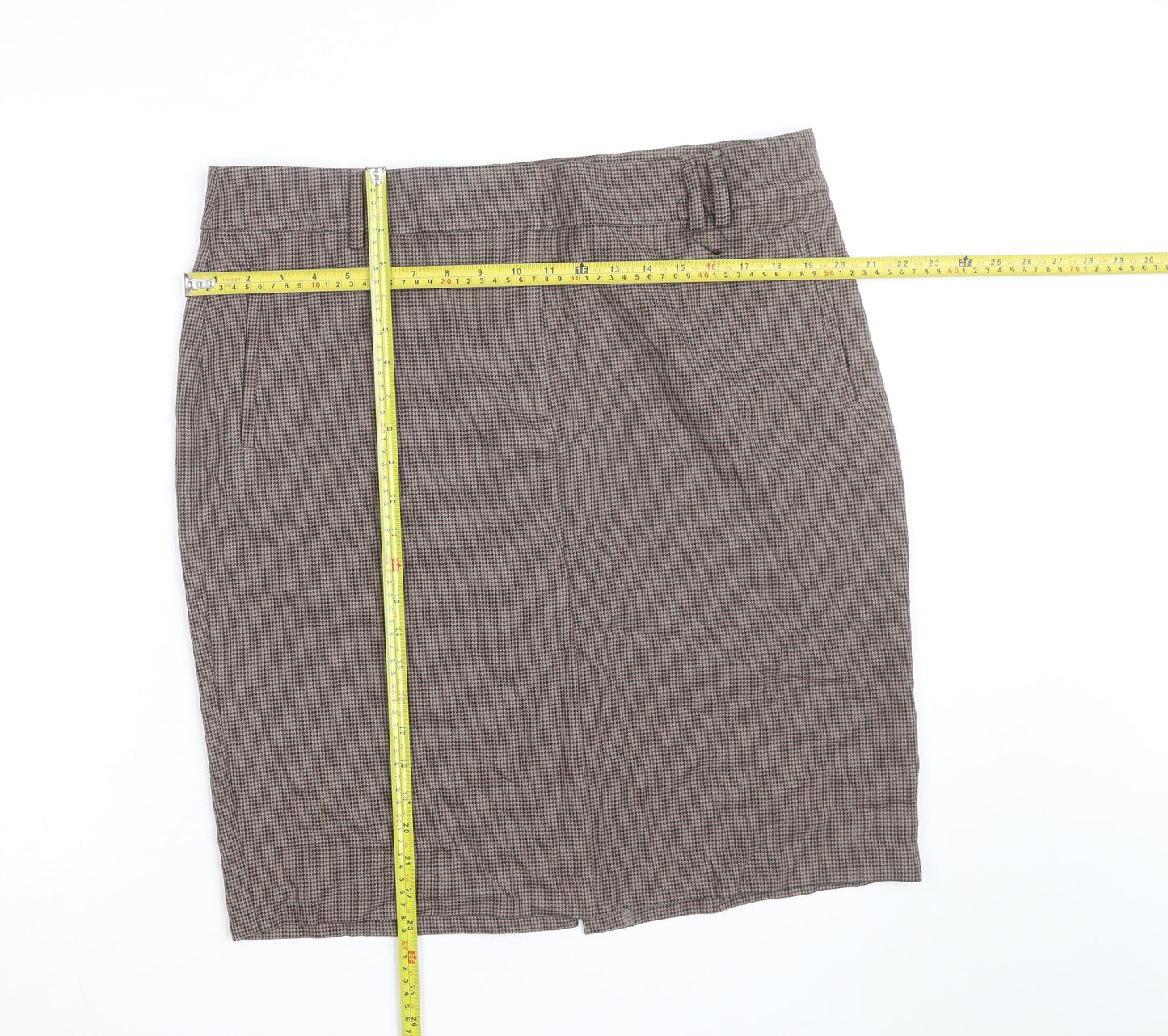 Marks and Spencer Women Brown Check Pencil Skirt Size 18