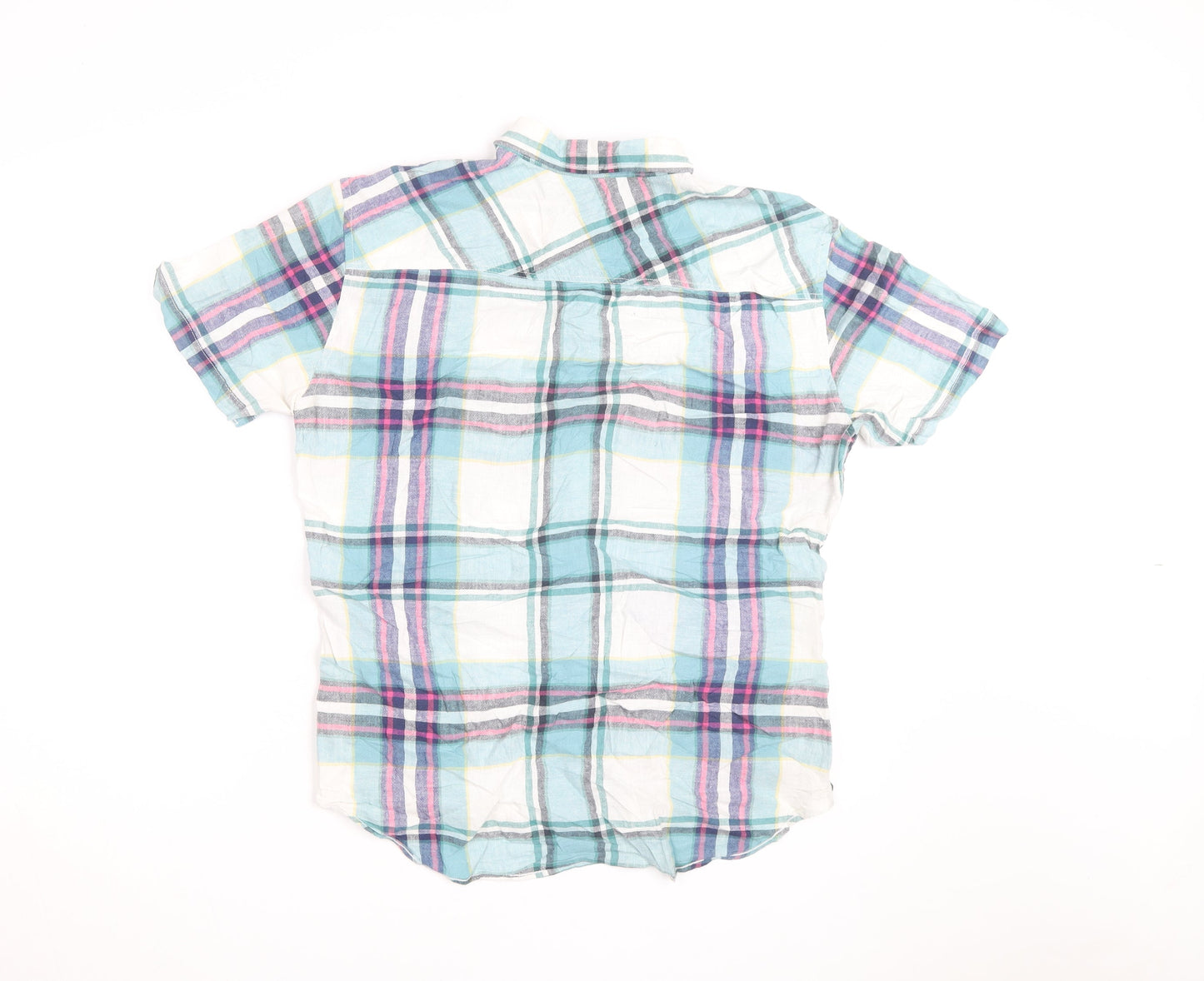 Joules Men's Blue Checked Short Sleeve Slim Fit Cotton Shirt M