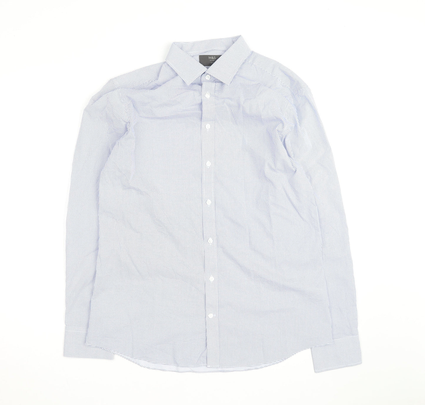Marks and Spencer Men’s Blue Slim Fit Long Sleeve Check Shirt 15.5”