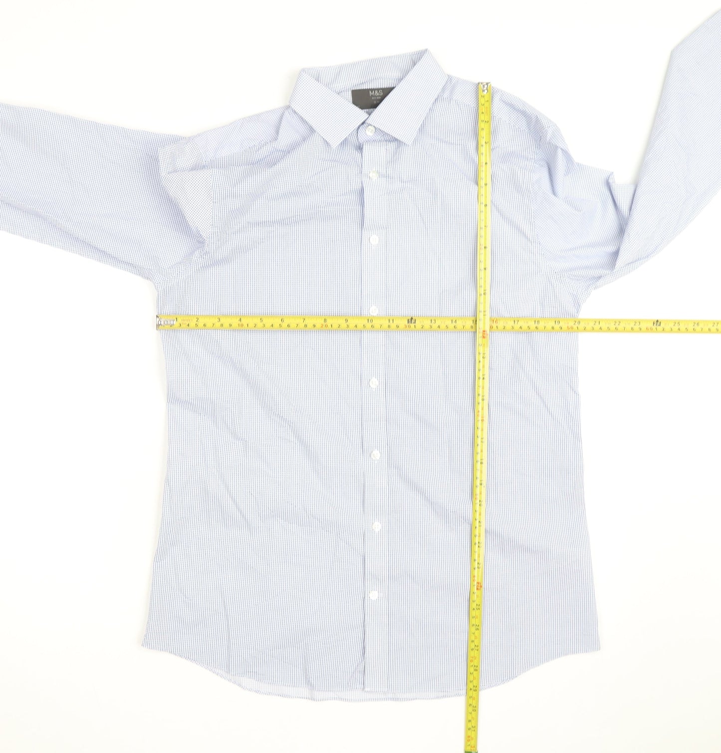 Marks and Spencer Men’s Blue Slim Fit Long Sleeve Check Shirt 15.5”