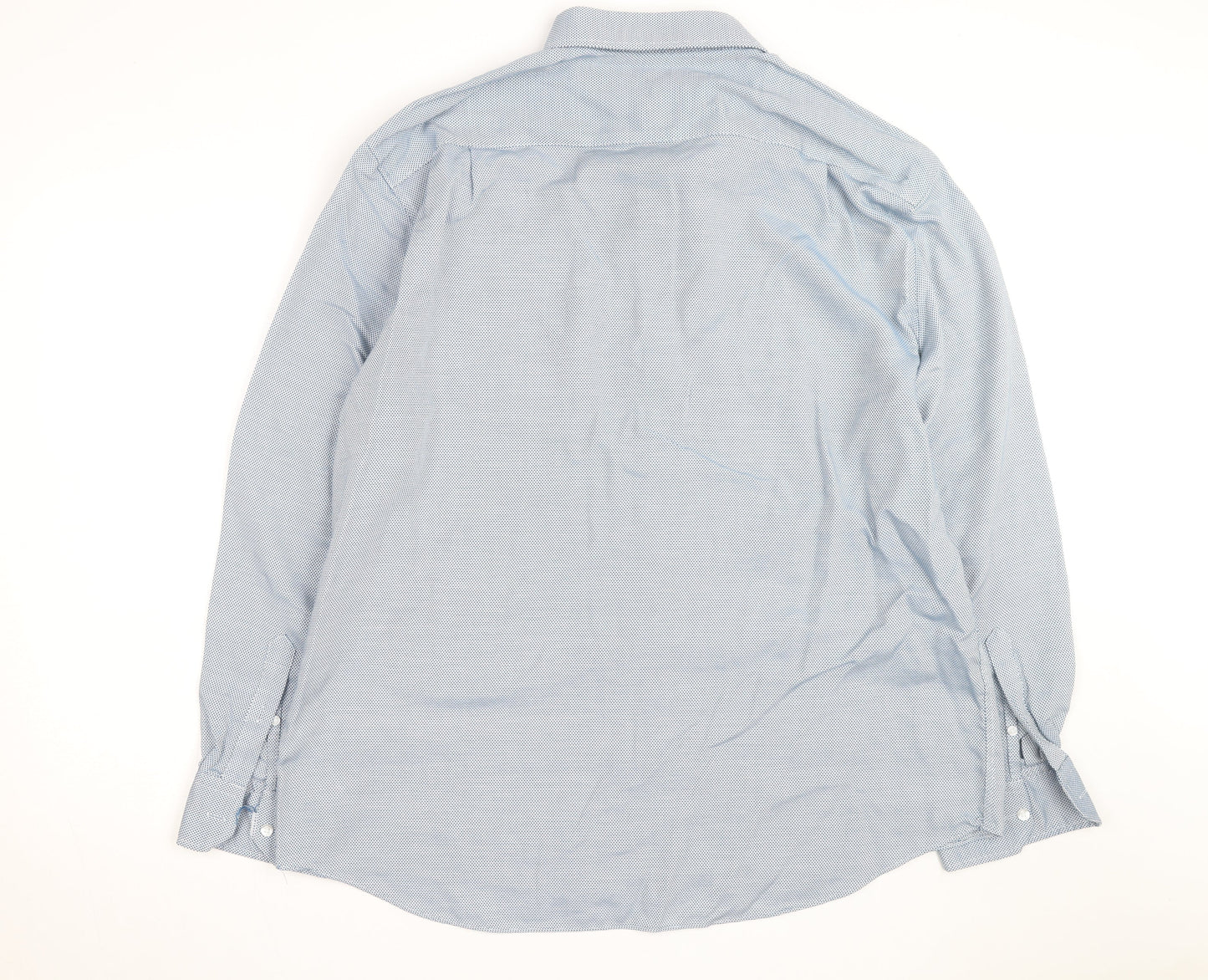 Marks and Spencer Men's Blue Cotton Regular Fit 18.5in Long Sleeve Shirt