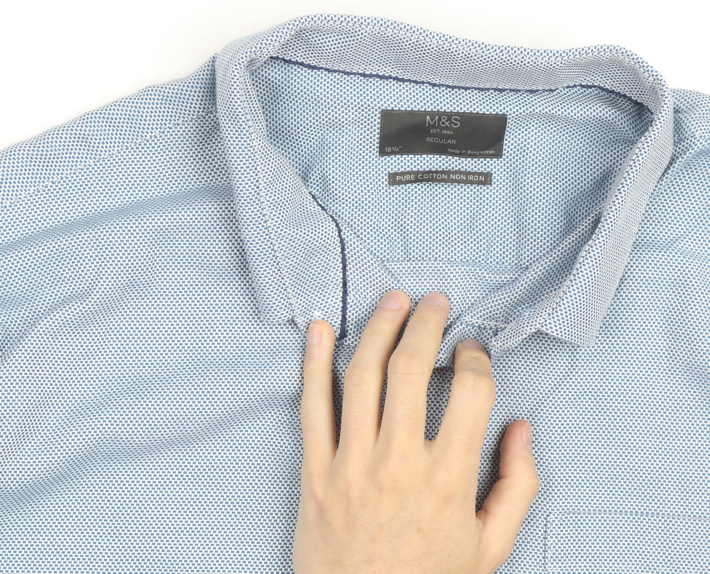 Marks and Spencer Men's Blue Cotton Regular Fit 18.5in Long Sleeve Shirt