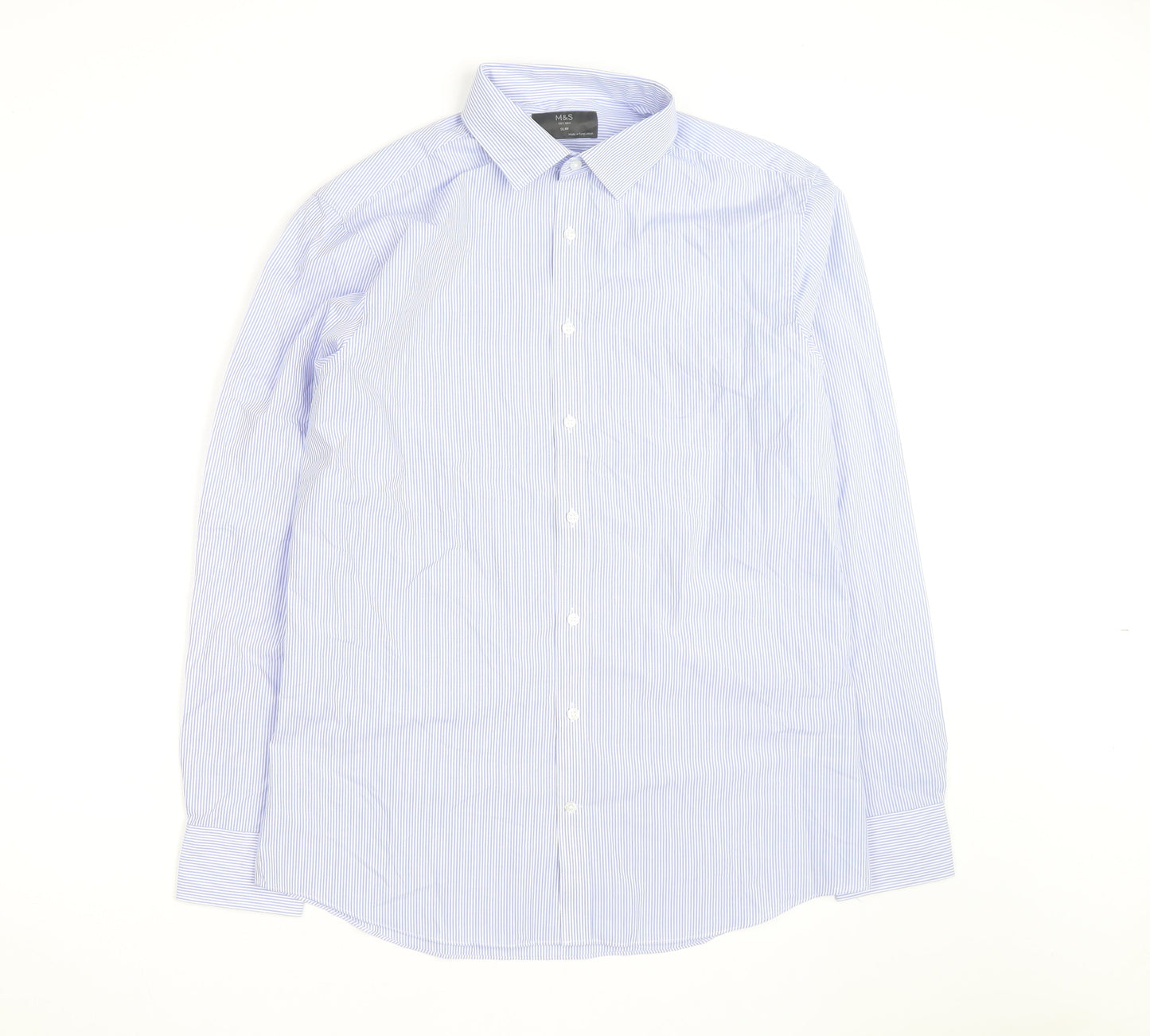 Marks and Spencer Men's Blue Slim Fit Striped Long Sleeve Shirt 16in