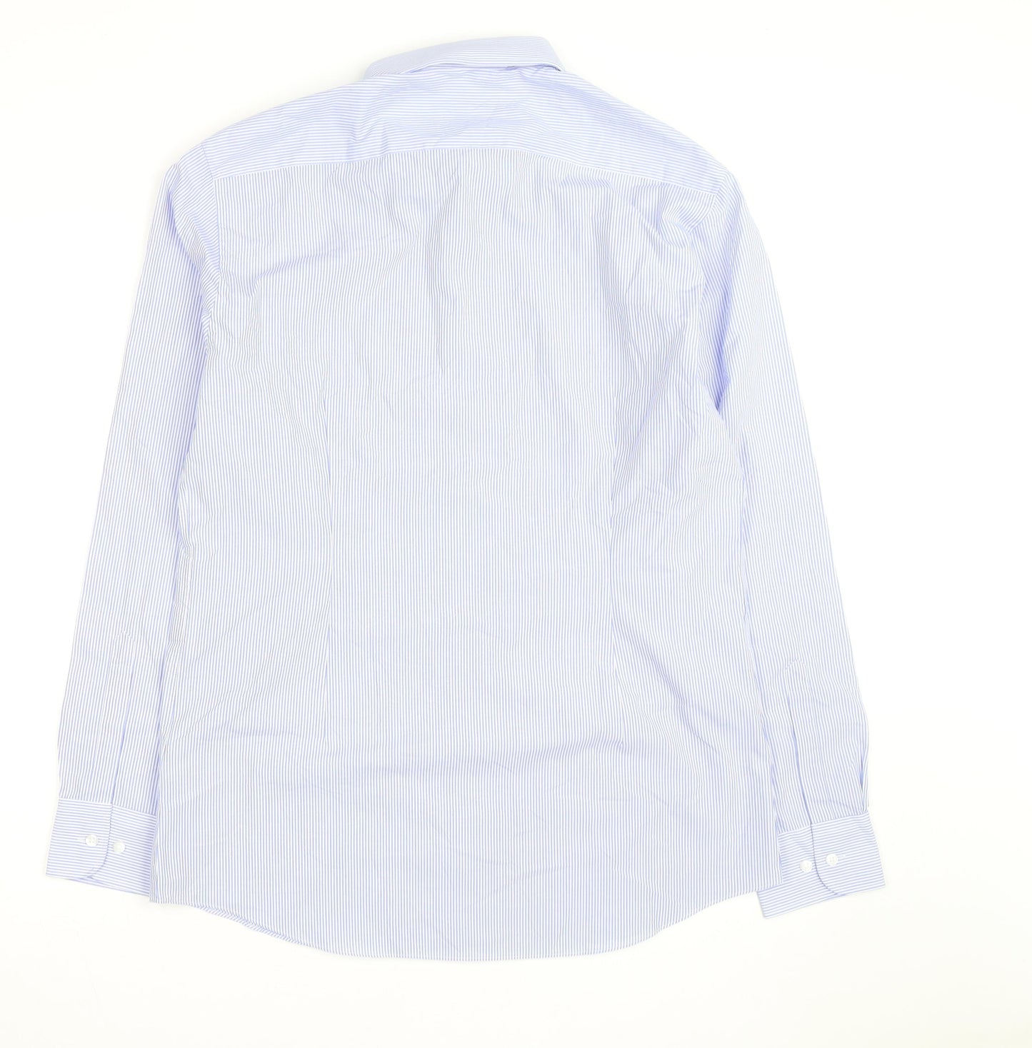 Marks and Spencer Men's Blue Slim Fit Striped Long Sleeve Shirt 16in