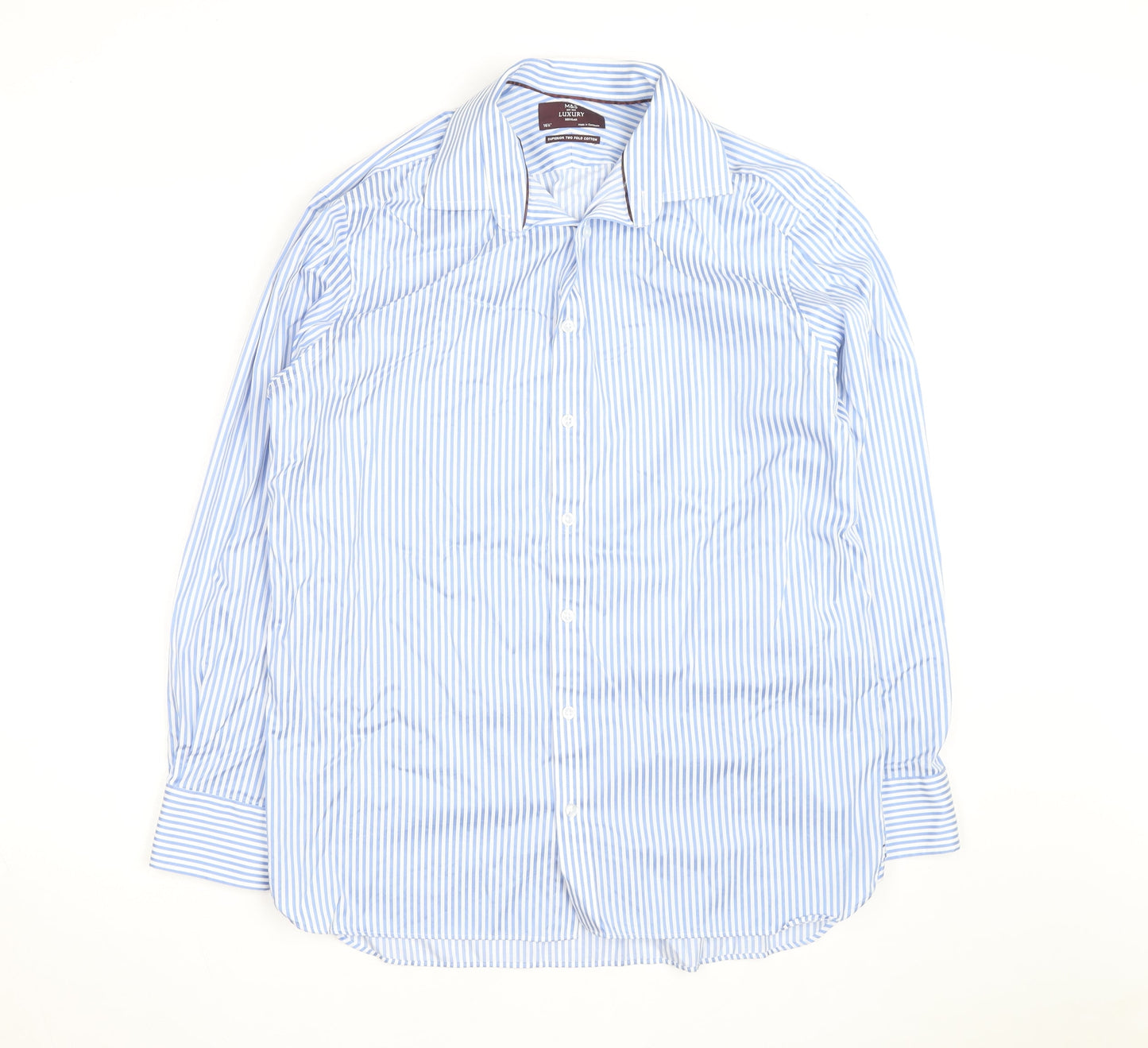 Marks and Spencer Luxury Blue Striped Regular Fit Men's 16.5in Shirt