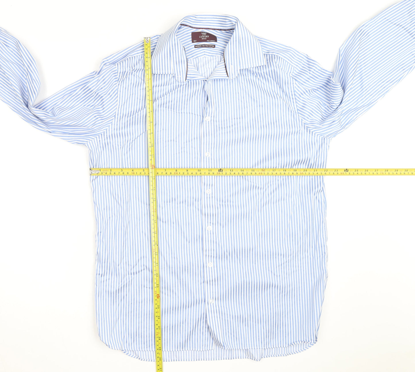 Marks and Spencer Luxury Blue Striped Regular Fit Men's 16.5in Shirt