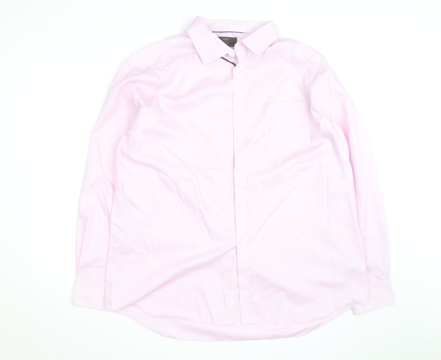 Marks and Spencer Men's Pink Regular Fit Long Sleeve Cotton Shirt 18.5in