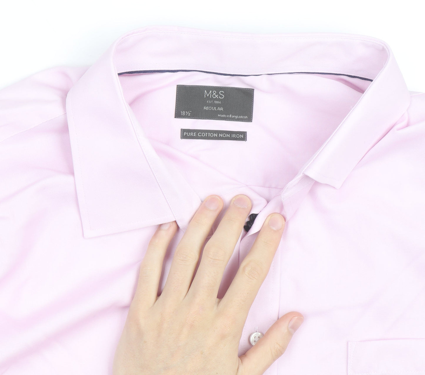 Marks and Spencer Men's Pink Regular Fit Long Sleeve Cotton Shirt 18.5in