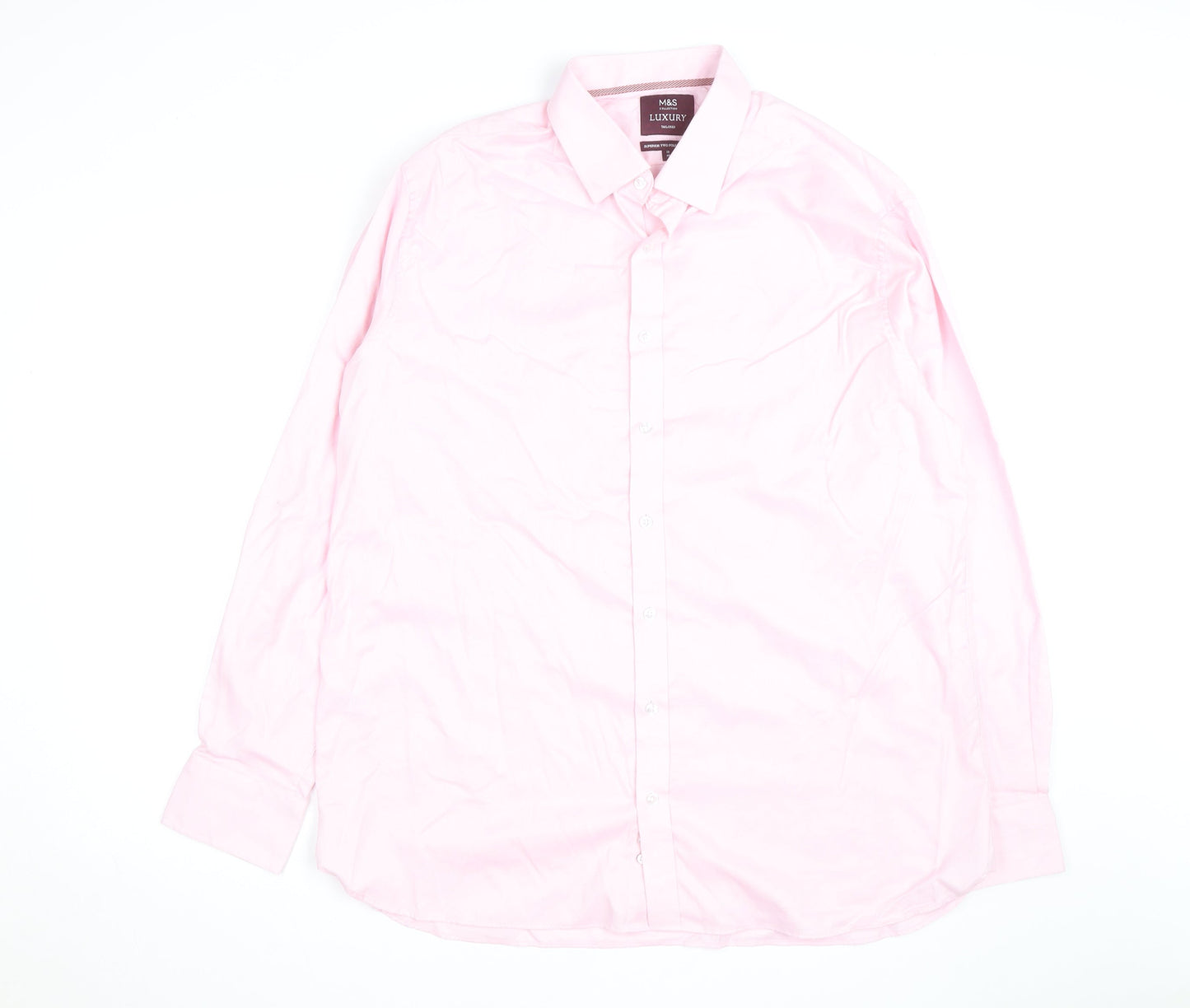 Marks and Spencer Men's Pink Luxury Tailored Cotton Long Sleeve Shirt 18 46in
