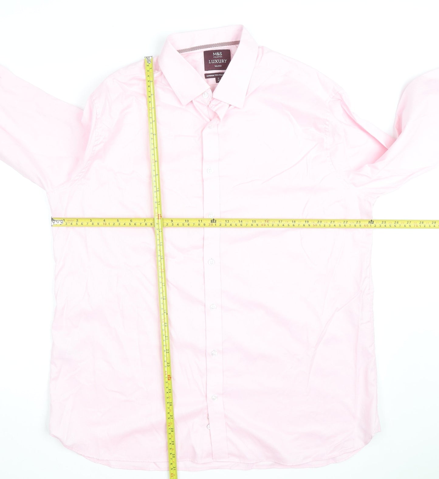 Marks and Spencer Men's Pink Luxury Tailored Cotton Long Sleeve Shirt 18 46in