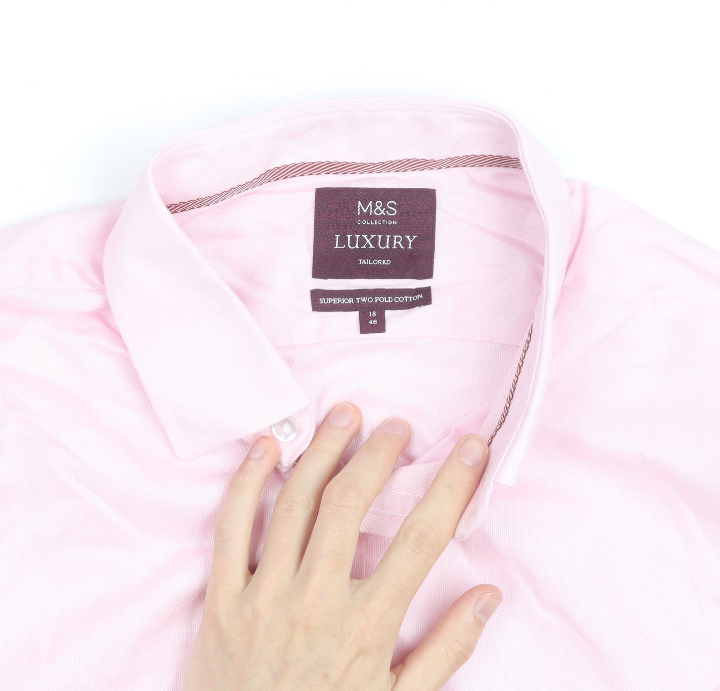 Marks and Spencer Men's Pink Luxury Tailored Cotton Long Sleeve Shirt 18 46in