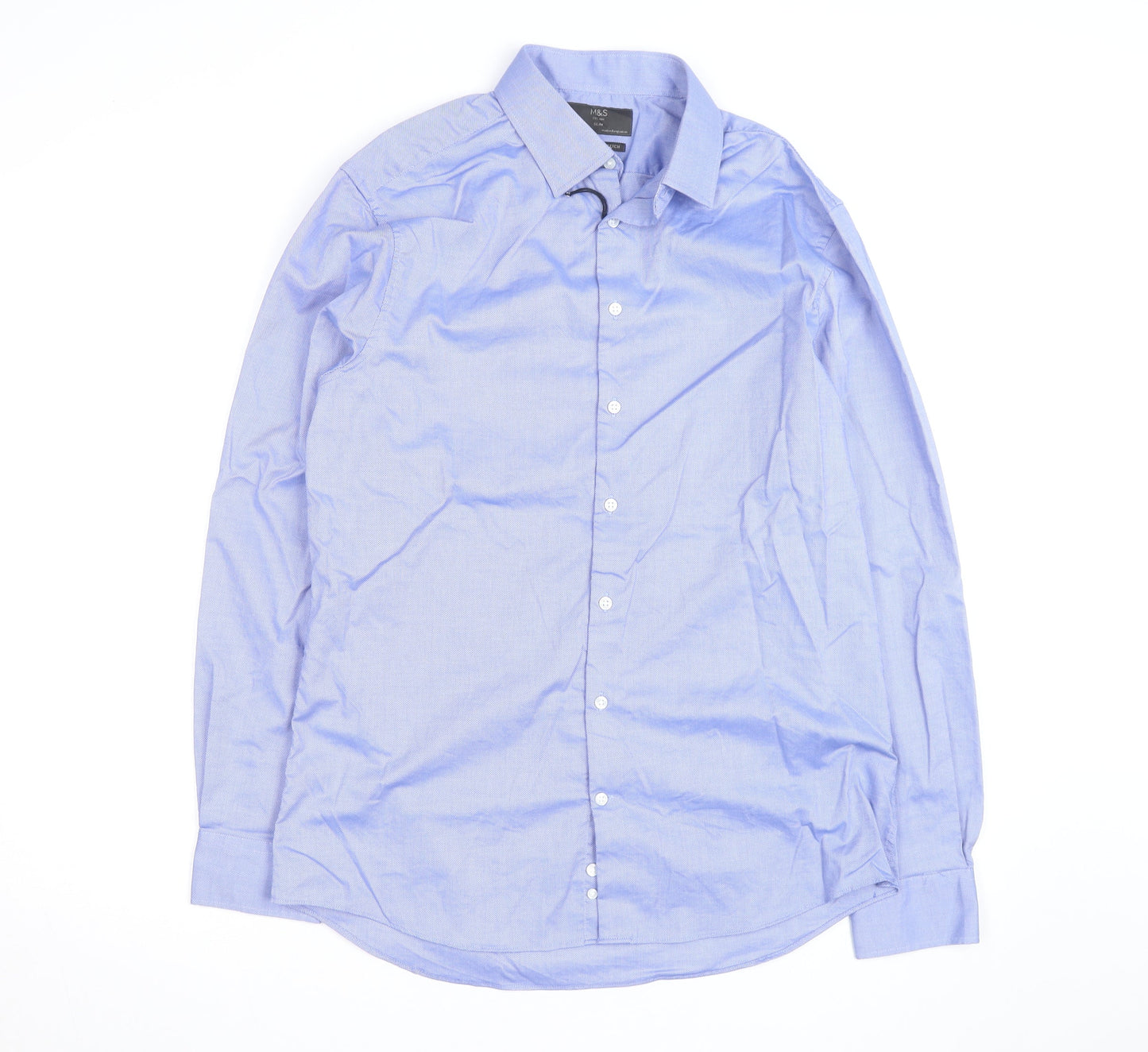 Marks and Spencer Men's Blue Regular Fit Long Sleeve Button-Up Shirt Size 16