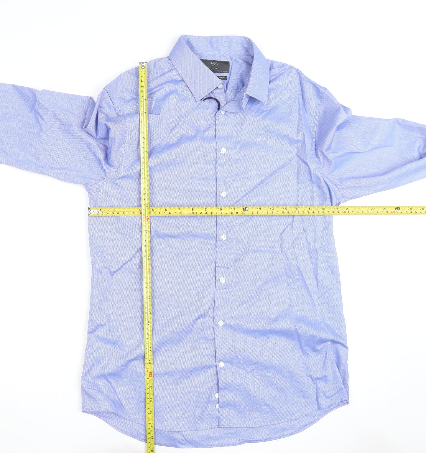 Marks and Spencer Men's Blue Regular Fit Long Sleeve Button-Up Shirt Size 16