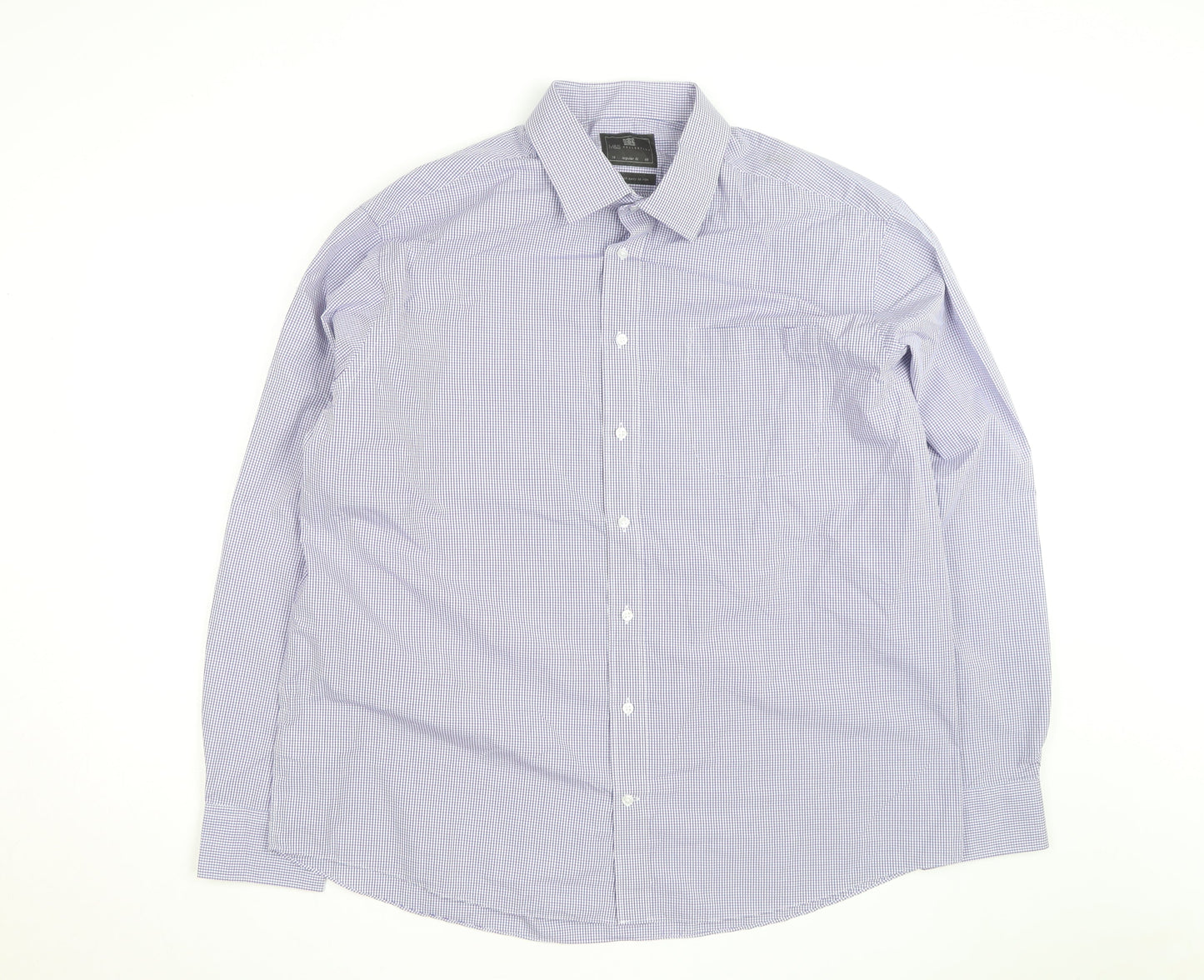 Marks and Spencer Men's Blue Checked Regular Fit Shirt Size 18