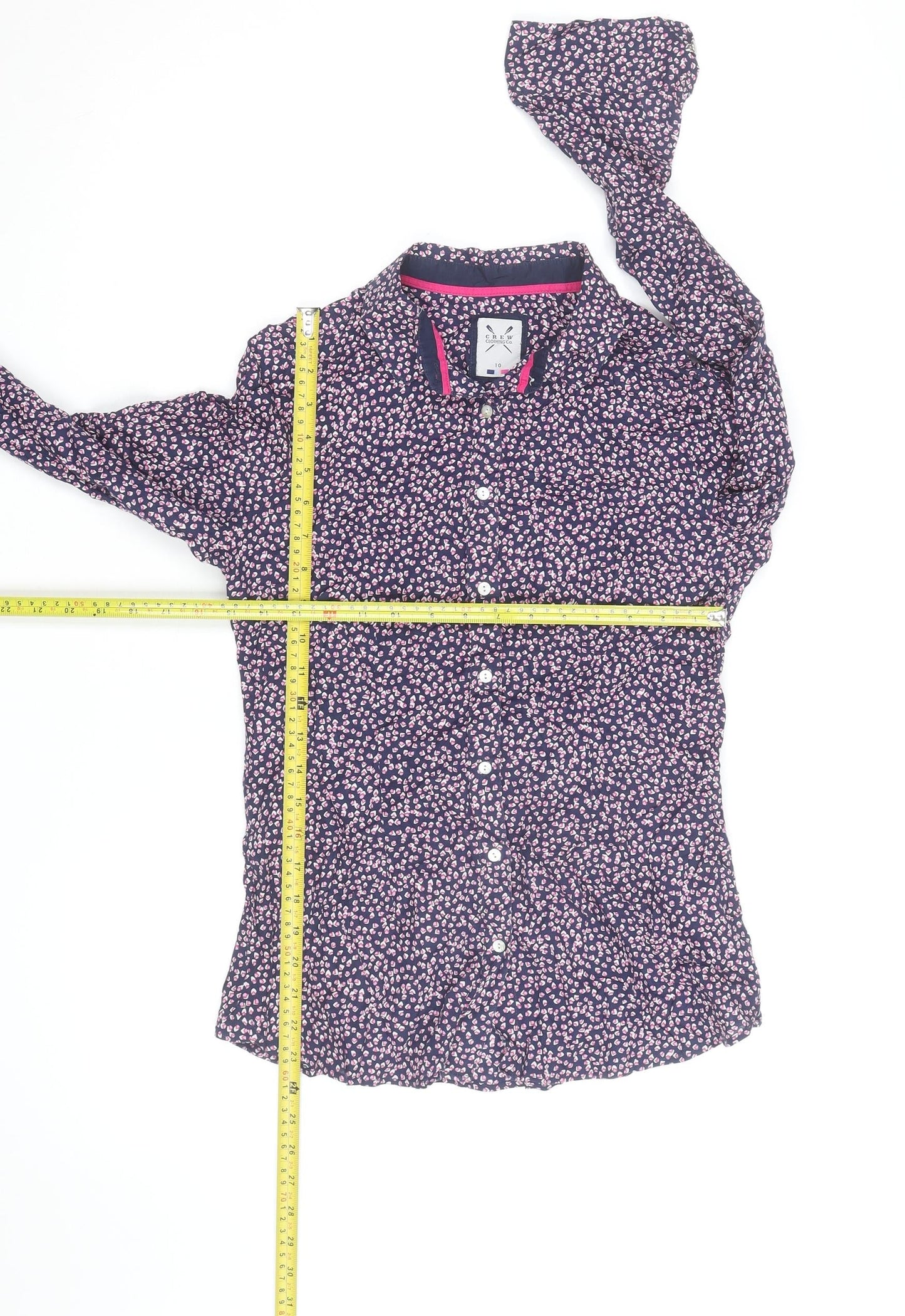 Crew Clothing Co Women’s Blue Floral Button-Up Cotton Shirt Size 10