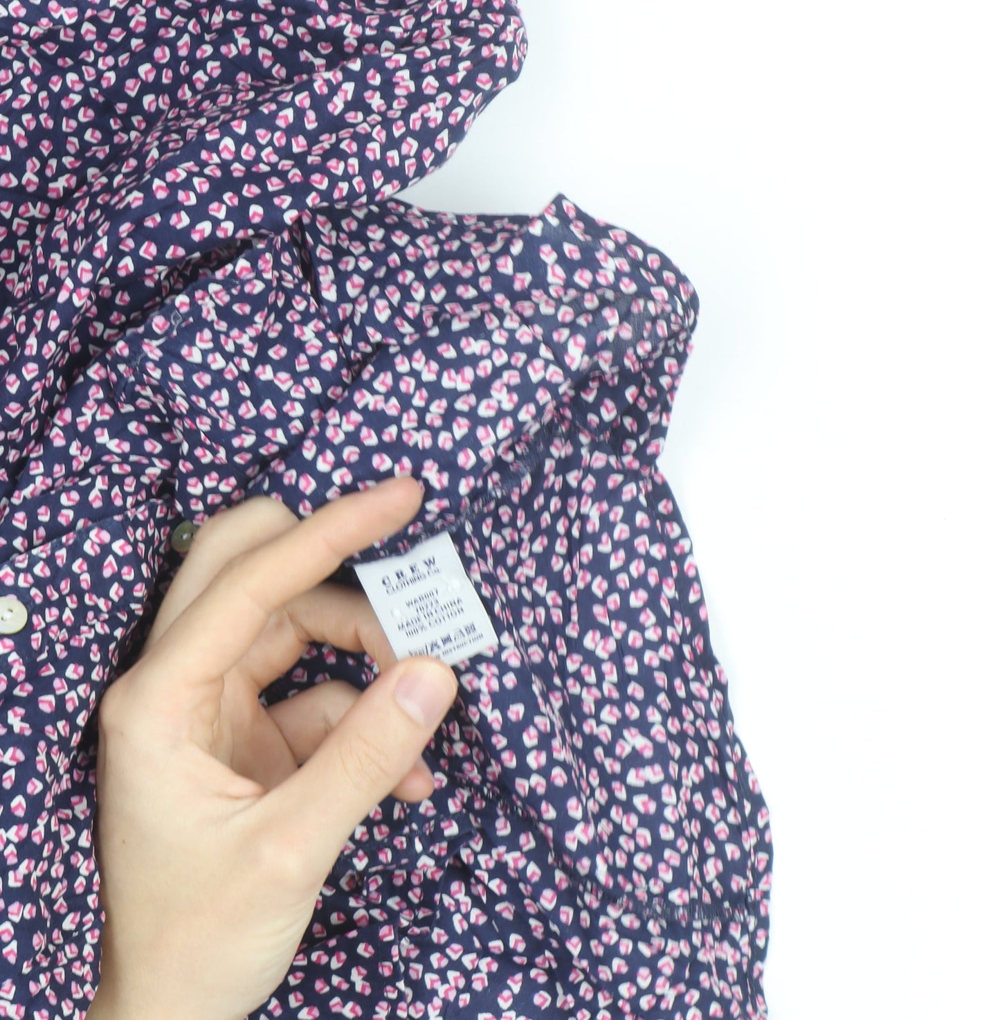 Crew Clothing Co Women’s Blue Floral Button-Up Cotton Shirt Size 10
