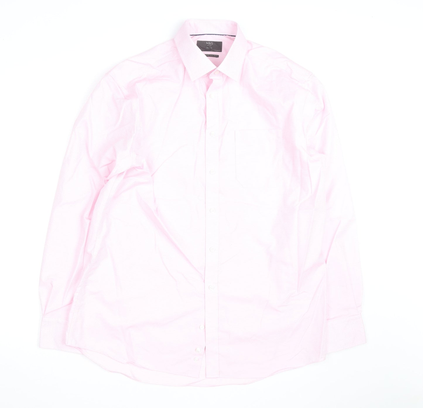 Marks and Spencer Men’s Pink Regular Fit Cotton Long Sleeve Shirt 16.5in